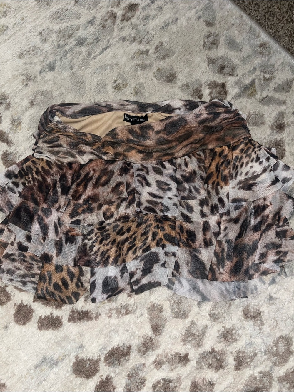 Animal Print Layered Mini Skirt - Brown/Cream